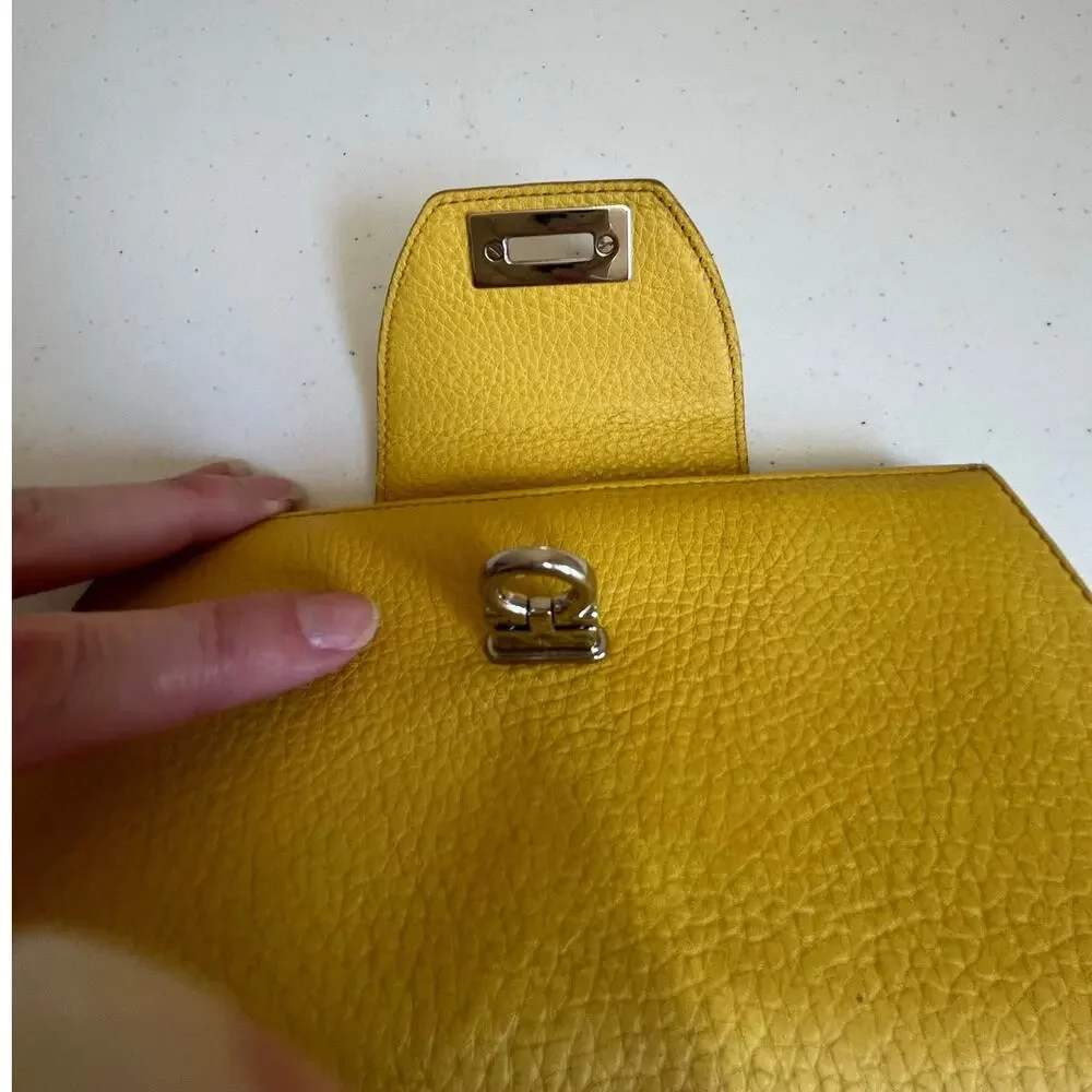 Salvatore Ferragamo Gancini Leather Long Wallet Yellow Luxury Designer Italy